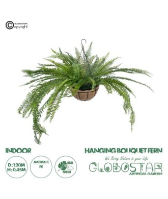 GloboStar® Artificial Garden FERN HANGING PLANT 20624 Τεχνητό Κρεμαστό Διακοσμητικό Φυτό Φτέρης Y45cm